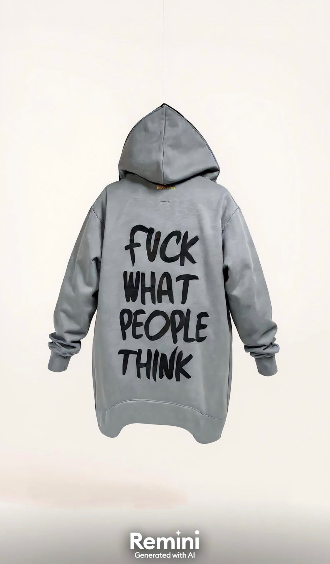 Pilkas hoodie su užrašu FUCK WHAT PEOPLE THINK
